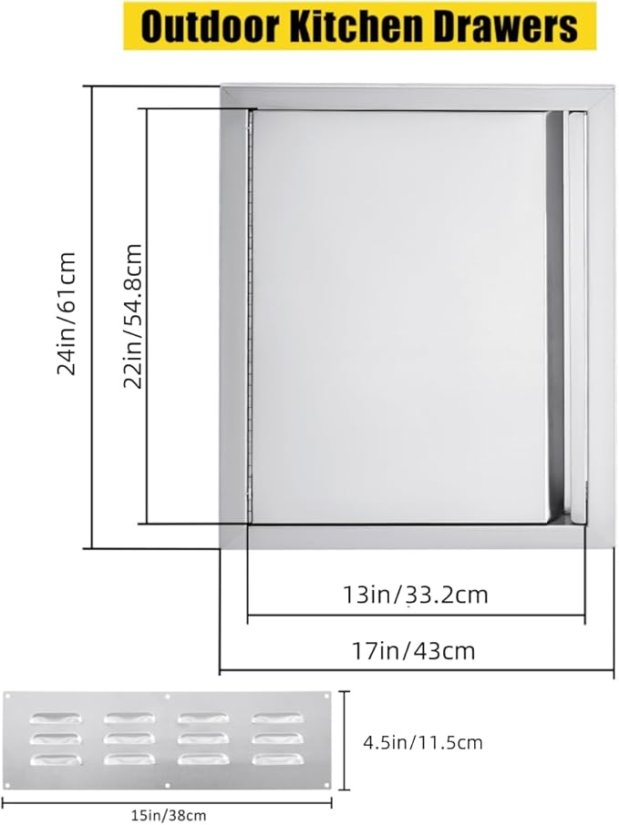 GarveeLife BBQ Access Door 17W x 24H Inch, Outdoor Kitchen Doors with Weatherproof 304 Stainless Steel Built in Single Access Doors for Outside Kitchen Commercial Grilling BBQ Island Barbeque Station
