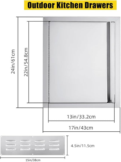 GarveeLife BBQ Access Door 17W x 24H Inch, Outdoor Kitchen Doors with Weatherproof 304 Stainless Steel Built in Single Access Doors for Outside Kitchen Commercial Grilling BBQ Island Barbeque Station