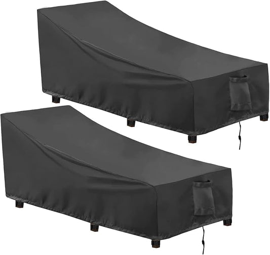 OutdoorLines Outdoor Waterproof Patio Chaise Lounge Chair Cover - UV Resistant Lounger Covers Heavy Duty Weatherproof Patio Sofa Furniture Covers, 2 Packs, 84Wx32Dx32H Inches, Black