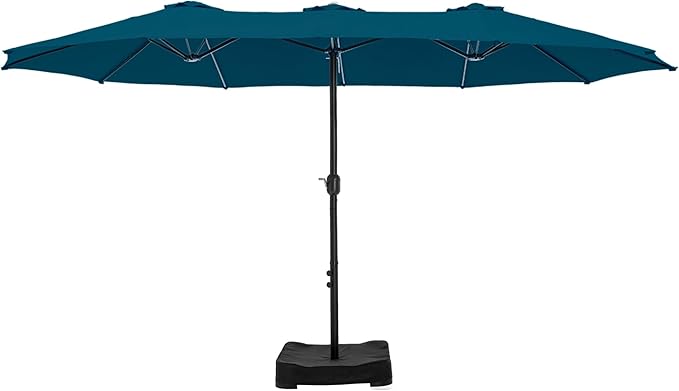 HERA'S PALACE 15ft Patio Umbrella, Base Included, Rectangular, Cerulean | outdoor, table, large, 15, rectangle, double, pool, stand, clearance, outside, triple, shade, sun