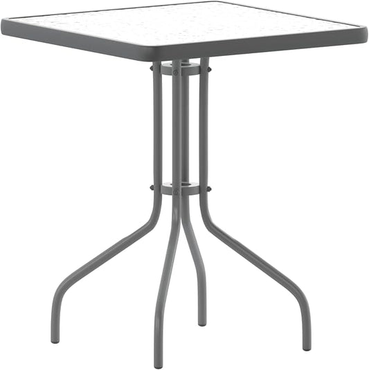 Flash Furniture Barker 23.5'' Square Tempered Glass Metal Table, Silver