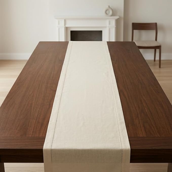 Urban Villa Christmas TableRunner 100% Cotton Fused Table Runner 14''x 72'' Over Sized Hemstitch Ivory Table Runner Every Day Use Heavier Quality TableRunner