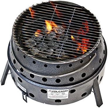 Volcano 3 Collapsible Portable Outdoor Grill/Stove, Propane, Charcoal and Wood, 19500 BTU Burner, 13 Inch Cooking Surface, Camping Stove for Backpacking, Hiking and BBQ, Carry Bag and Hose Included