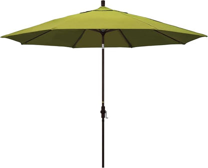California Umbrella 11Ft Premium Patio Umbrella, Hand-Crank, Tilt-Collar, Bronze Frame, Solution Dyed Kiwi Fabric