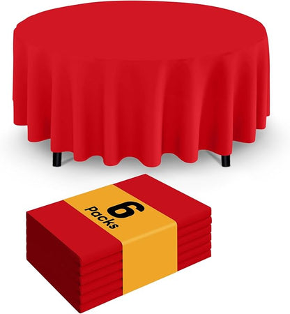 Smiry Disposable Table Cloth - 6 Pack, 84 Inch Round Waterproof Tablecloths for Parties, Decorative Plastic Table Cover, Leakproof & Sturdy, Red