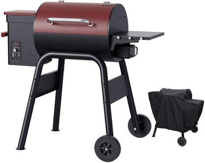 Jocoevol Pellet Smoker Grill Wood Pellet grill Electric Bbq Grills for Outdoor with Auto Feed & Pid Temperature Control 180-425°F, 456 Sq.In Cook Area, 6-In-1 Bbq Grill & Rain Cover For Backyard