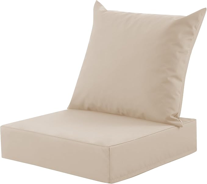 Outdoor Deep Seat Cushion Set, 24x24 Inch, Beige, Set of 1 | Water-Resistant, Fade-Resistant, Removable Cover, For Patio Chair & Sofa&Furniture