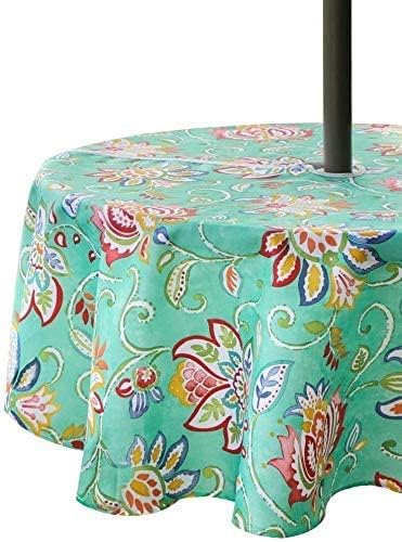 SUQ I OME Outdoor Tablecloth with Umbrella Hole and Zipper, Zippered Patio Table Cloths, Table Covers for Backyard Circular Table/BBQs/Picnic(Bohemia,60'' Round with Zipper)
