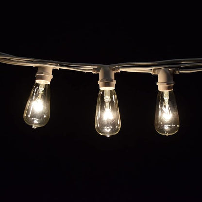 Commercial Vintage Edison String Lights (PS50 Clear - White Wire, 25 Foot) | ST40 Clear 7 Watt Bulbs, 25 Foot 20 Socket, Commercial Grade Outdoor Lights