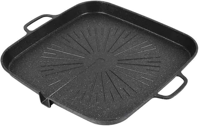 Korean Style 12.6in Grill Pan Non-stick Maifan Coated Smokeless Griddle Pan Compatible for Induction, Gas Stove, Electric Cooktop Stovetop Plate Indoor or Outdoor BBQ (Square)