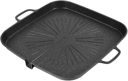 Korean Style 12.6in Grill Pan Non-stick Maifan Coated Smokeless Griddle Pan Compatible for Induction, Gas Stove, Electric Cooktop Stovetop Plate Indoor or Outdoor BBQ (Square)