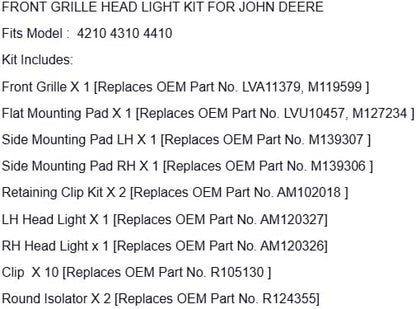 Replacement for John Deere Grille/Head Lights/Mounting Pad/Clips LVA11379 Fits 4210 4310 4410 OEM