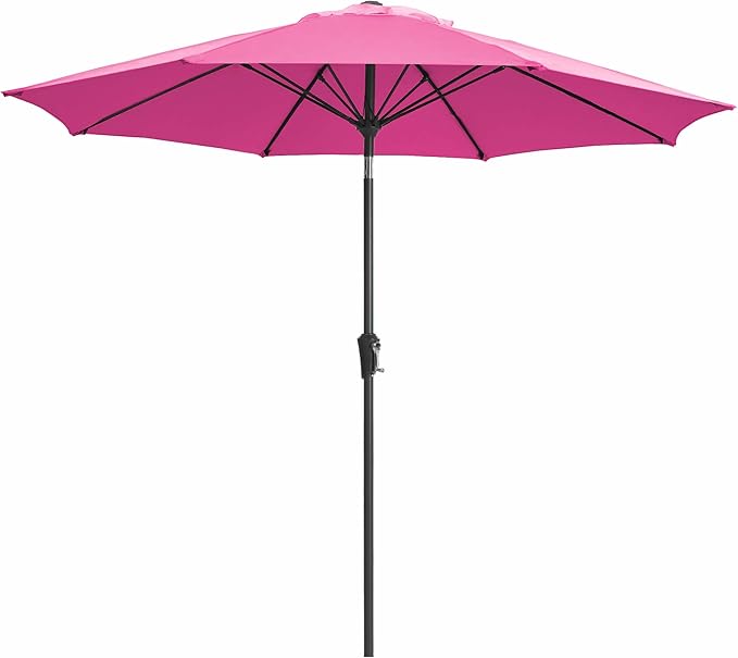 JEAREY 9FT Outdoor Patio Umbrella,Market Table Umbrella with 8 Fiberglass Ribs, Pool Umbrella with Tilt and Crank, UV Protection Lightweight & Wind-Resistant for Lawn, Garden, Deck and Backyard, Rose Pink