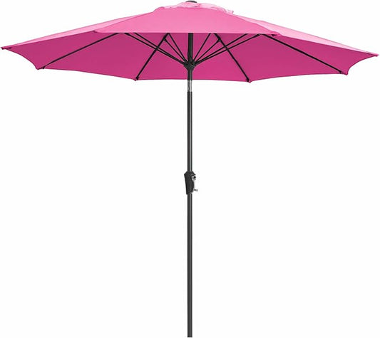 JEAREY 9FT Outdoor Patio Umbrella,Market Table Umbrella with 8 Fiberglass Ribs, Pool Umbrella with Tilt and Crank, UV Protection Lightweight & Wind-Resistant for Lawn, Garden, Deck and Backyard, Rose Pink