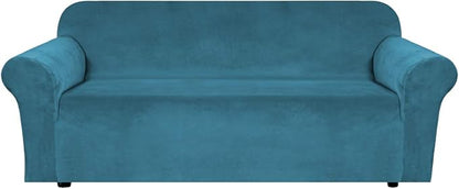 H.VERSAILTEX Stretch Velvet Sofa Covers for 3 Cushion Couch Covers Sofa Slipcovers Furniture Protector Soft with Non Slip Elastic Bottom, Crafted from Comfy Rich Velour (Sofa 72'-90', Peacock Blue)