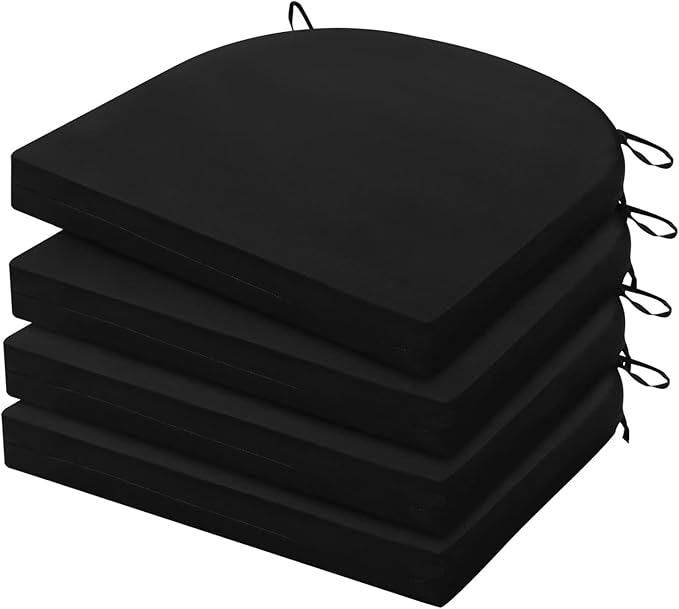 HARBOREST Outdoor Chair Cushions Set of 4, Water Resistant Patio Chair Cushions with Ties, Outdoor Seat Cushions for Patio Furniture, 17"x16"x2", Black