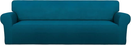 PureFit Stretch Couch Covers for Sofa 4 Seater Slipcovers Peacock Blue | 1-Piece Sofa Cover Washable Soft Couch protector, Couch Slipcover with Non Skid Foam and Elastic Bottom for Kids, Dogs