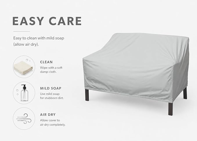 Treasure Garden Loveseat Cover, 300D Polyester Outdoor Deep Seating Sofa Cover, Water Resistant, UPF50+ UV Protection, Elastic Hem, Spring Cinch Lock, Built-In Pouch & Storage Bag, Gray