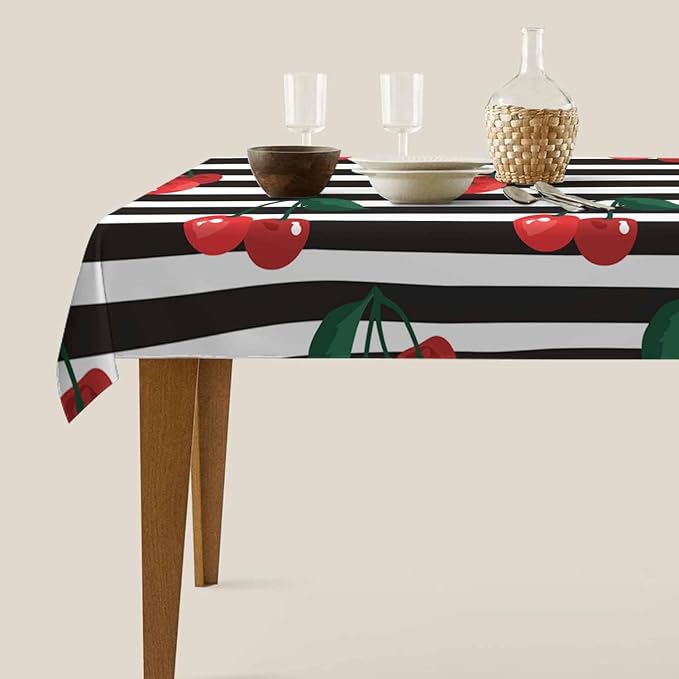 TKS MITLAN Red Cherry Decorative Rectangle Tablecloth Fruit Tropical Sweet Berry Polyester Kitchen Table Cover for Dining BBQ Picnic Coffee 52 x 70 Inch 4-6 Seats
