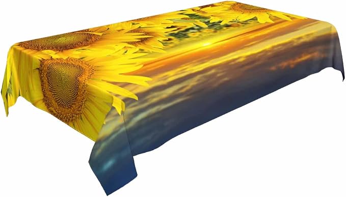TKS MITLAN Yellow Sunflowers Tablecloth Decor Sunset Sunflower Field Table Cloth Dining Room Kitchen Table Cover 60" X 84" Oblong/Rectangle