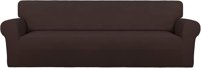 PureFit Stretch Couch Covers for Sofa 4 Seater Slipcovers Chocolate | 1-Piece Sofa Cover Washable Soft Couch protector, Couch Slipcover with Non Skid Foam and Elastic Bottom for Kids, Dogs