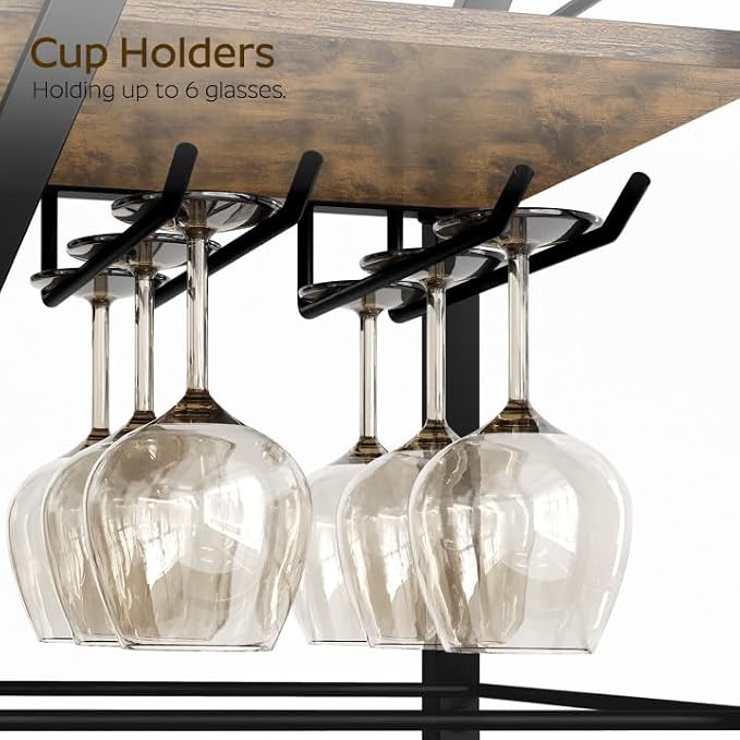 Bar Cart, 3-Tier Home Bar Serving Cart with Wheels, Drink Cart with Glass Holder, Beverage Cart, Rolling Kitchen Cart, for Home, Living Room, Rustic Brown and Black BC03BR