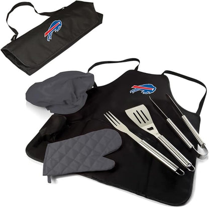 Picnic TIME BBQ Apron Tote Pro Grill Set, (Black with Gray Accents)