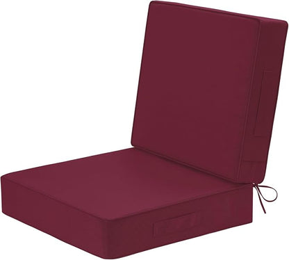 Wellsin Outdoor Deep Seat Patio Cushions, 24 x 24 Waterproof & 3-Year Fade Resistant Outdoor Cushions with Removable Covers,Ties and Handle for Chair, Sofa, Couch, Burgundy