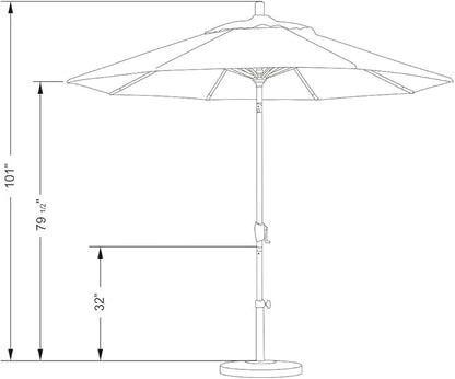California Umbrella 9' Rd Pacific Trail Series Aluminum Patio Umbrella, Crank Lift, Push Button Tilt, Black Finish, Sunbrella Gateway Mist Fabric