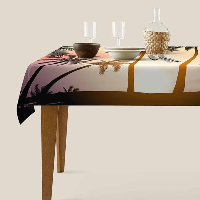 TKS MITLAN Tablecloth Palm Tree Table Cloth Rectangle Table 60 x 84 Inch Sunset Island Tropical Beach Kitchen Decorations for Home Dinner Party