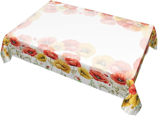 Decorative Rectangle Table Cloths Watercolor Poppy Spring Seasonal Summer Flower Tablecloth Table Cover for Dining/BBQ/Picnic/Coffee Table 52 X 70 Inches