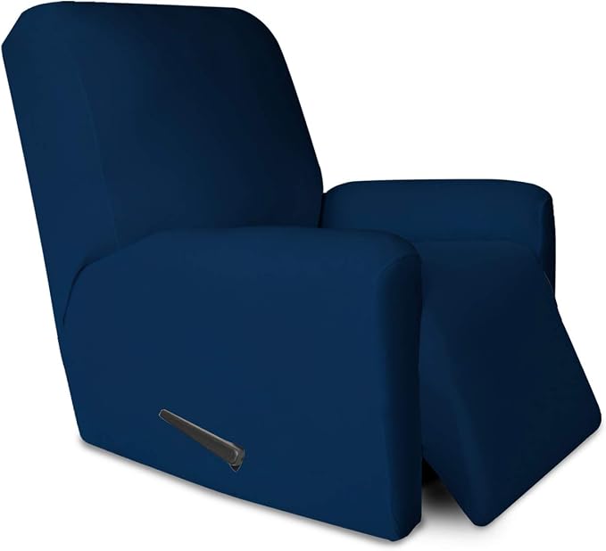 PureFit Stretc Recliner Chair Covers Fleece Soft Couch Covers for Sofa | Navy 4-Pieces Recliner Slipcover Pocket Couch Protector, Fleece Sofa Cover Washable with Non Slip Elastic Bottom