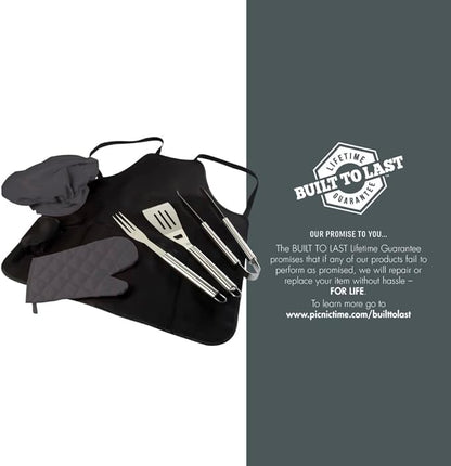 Picnic TIME BBQ Apron Tote Pro Grill Set, (Black with Gray Accents)