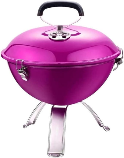 Portable Charcoal Grill Barbecue Charcoal Grill Stainless Steel Round Outdoor Barbecue BBQ Grill Enamel Stove for Cooking Picnic Charcoal BBQ Grill(Color:Purple)
