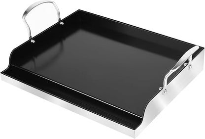 Utheer 17 x 13 Stainless Ceramic Griddle for Gas Grill & Stove top | Universal Flat Top with Grease Groove, Reinforced Ridges & High Sidewalls, Great for Stove, Parties, Camping & Tailgating