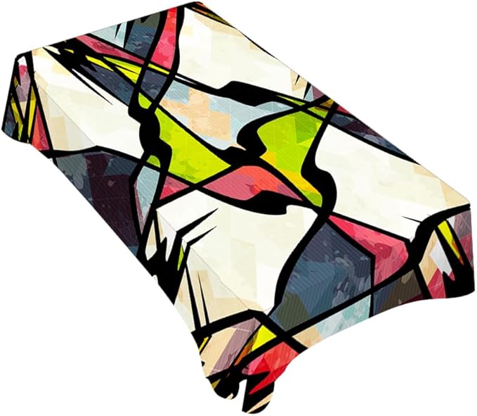 TKS MITLAN Art Graffiti Tablecloth 52 x 70 Inch Rectangular Abstract Colorful Irregular Geometric Creative Design Oblong Table Cloth Kitchen Table Decorations for Home Dinner Party