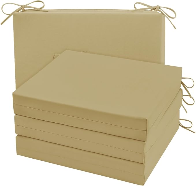 Cozyide Outdoor Chair Cushions, Waterproof Patio Seat Cushions with Adjustable Straps, Square Corner Patio Chair Cushions for Garden, Khaki, 18.5x16x3 Inch (Pack of 4)