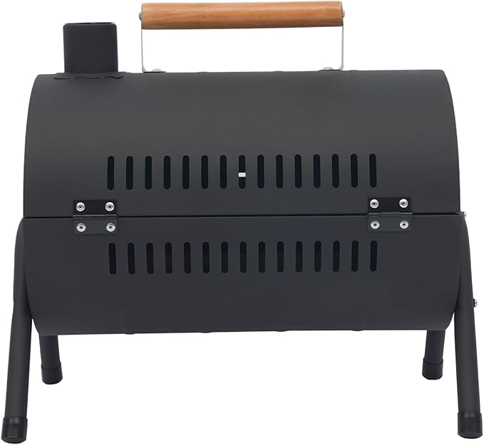 Portable Charcoal Grill,17 In Tabletop Charcoal Grill With 2 Baking Nets + Wooden Handle, Double-Sided Grilling, Bbq Charcoal Grills For Outdoor Cooking Camping, Picnics, Backyard. (Black)