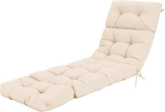Tangkula Chaise Lounge Cushions Outdoor, 73 x 22 Inch Patio High Back Recliner Cushion with 4 String Ties, 4” Thick Padded Lounge Chair Cushion Replacement for Outdoor Indoor Furniture (1, Beige)