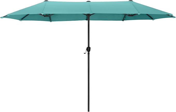 HERA'S PALACE 13 ft Large Double-Sided Twin Patio Umbrella, Outdoor Market Umbrella with Crank Handle, Powerful UV Protective, Turquoise