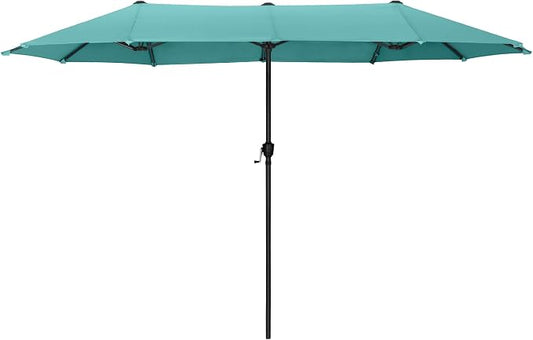 HERA'S PALACE 13 ft Large Double-Sided Twin Patio Umbrella, Outdoor Market Umbrella with Crank Handle, Powerful UV Protective, Turquoise
