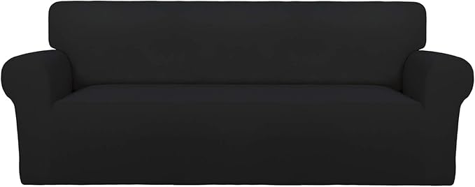 PureFit Stretch Couch Covers for Sofa Large Sofa Slipcovers Black | 1-Piece Sofa Cover Washable Soft Couch Protector, Couch Slipcover with Non Skid Foam and Elastic Bottom for Kids, Dogs