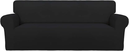 PureFit Stretch Couch Covers for Sofa Large Sofa Slipcovers Black | 1-Piece Sofa Cover Washable Soft Couch Protector, Couch Slipcover with Non Skid Foam and Elastic Bottom for Kids, Dogs