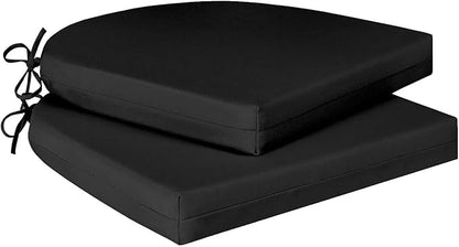 Cozyide Outdoor Chair Cushions, Waterproof Patio Seat Cushions with Adjustable Straps, Round Corner Patio Chair Cushions for Garden, Black, 17x16x2 Inch (Pack of 2)
