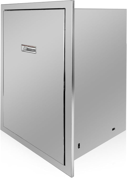 Outdoor Kitchen Single Trash Drawer 19.7'' W x 29'' H x 15.7'' D Pull Out Stainless Steel Bin Drawer Built-in Trash Drawers with Handle Suitable for Outdoor Kitchen Island Patio Grill Station