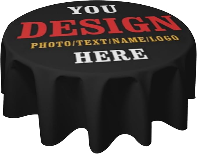Sweetshow Custom Table Cloth Round Personalized Design Logo Picture Image Text Tablecloth 60 Inch Decor Washable Stain and Wrinkle Round Table Cover for Dining Picnic Birthday