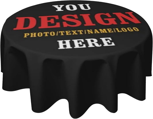 Sweetshow Custom Table Cloth Round Personalized Design Logo Picture Image Text Tablecloth 60 Inch Decor Washable Stain and Wrinkle Round Table Cover for Dining Picnic Birthday