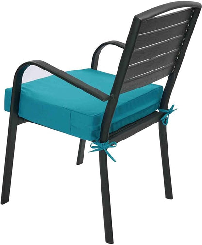 Magpie Fabrics Indoor Outdoor Cushion Cover Replacement 2 Pack, NO Insert! Water Repellent Slipcover with Ties Decor for Patio Garden Chair Sofa Bench Wicker(Teal Blue, 24x24x4 Inch)