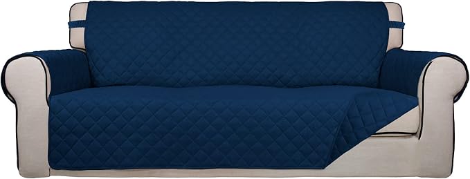 PureFit Reversible Quilted Sofa Cover Dog Couch Covers for Sofa, 66 in | Navy/Navy, Water Resistant Couch Protector, Washable Pet Couch Cover with Non Slip and Elastic Straps For Kids
