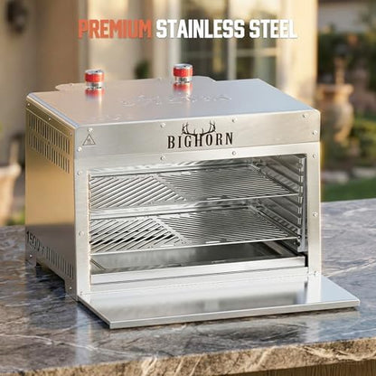 BIG HORN OUTDOORS 1500°F Infrared Propane Gas Grill – Portable Steak Broiler & Sear Station, Outdoor Salamander BBQ, Stainless Steel, 21.2 inch